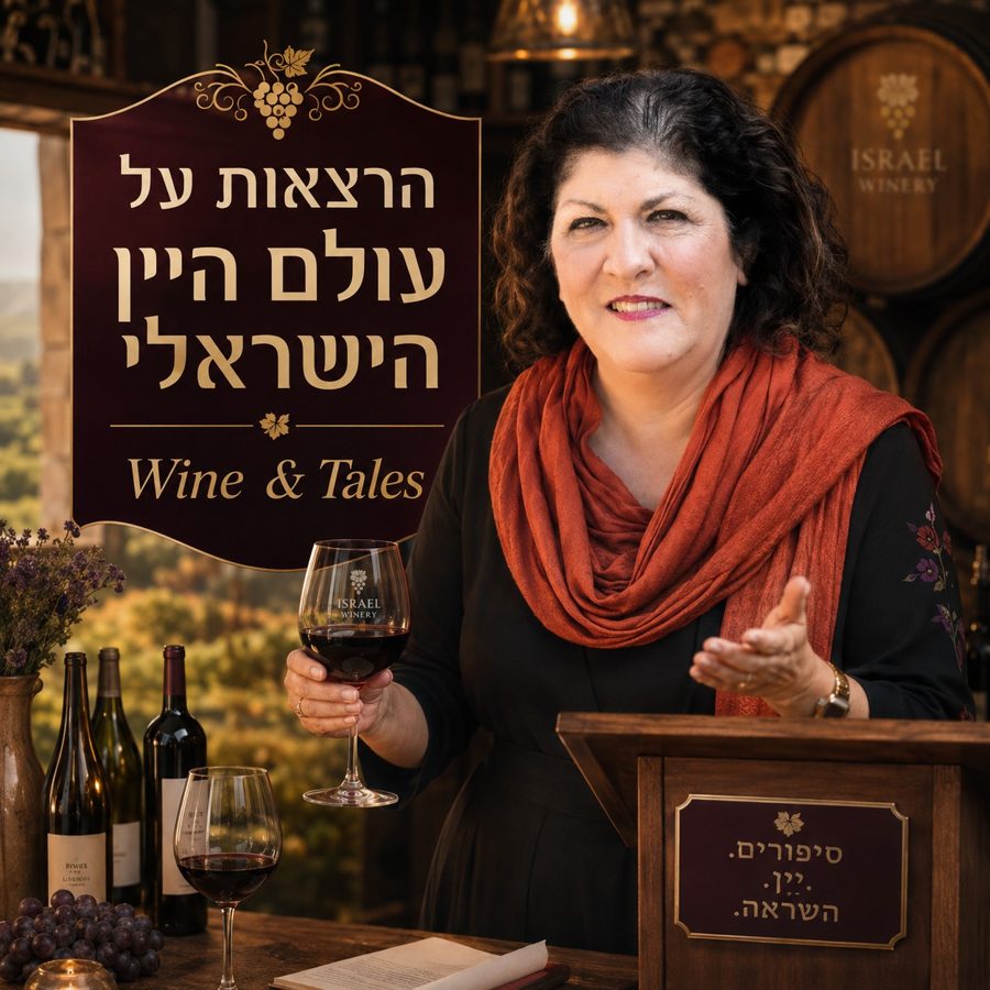אביטל ניצן, מייסדת Wine & Tales ומרצה על יין ישראלי, מחזיקה כוס יין אדום ביקב